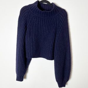 Shaina Mote Chunky Knit Purple Sweater Cropped Bulb Alpaca Medium